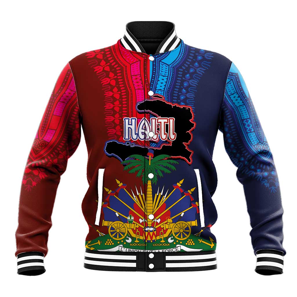 Haiti Coat Of Arms Map Dashiki Baseball Jacket Vibrant Caribbean Heritage