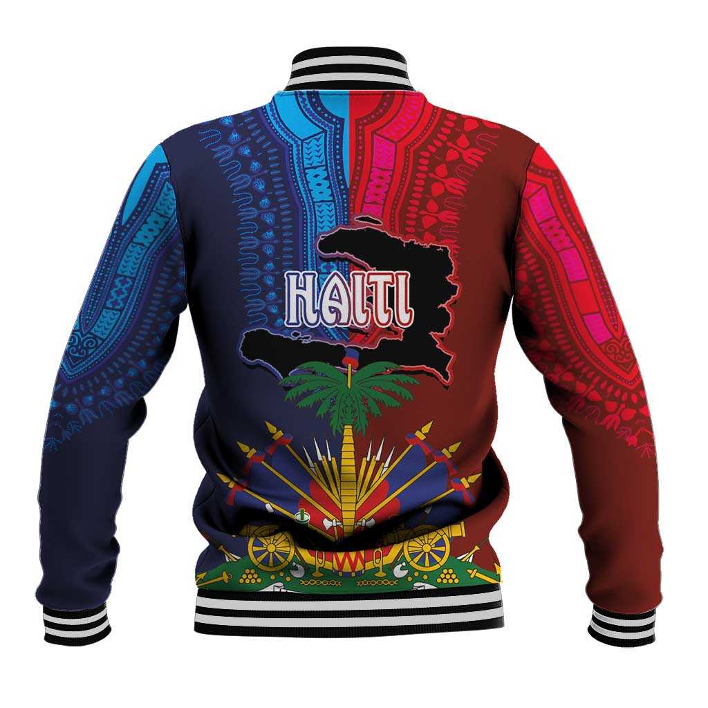 Haiti Coat Of Arms Map Dashiki Baseball Jacket Vibrant Caribbean Heritage