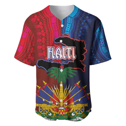 Haiti Coat Of Arms Map Dashiki Baseball Jersey Vibrant Caribbean Heritage