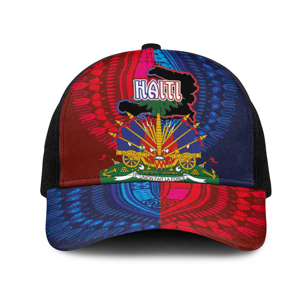 Haiti Coat Of Arms Map Dashiki Baseball Net Cap Vibrant Caribbean Heritage