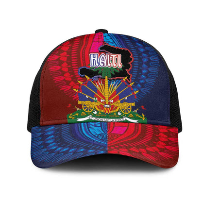 Haiti Coat Of Arms Map Dashiki Baseball Net Cap Vibrant Caribbean Heritage