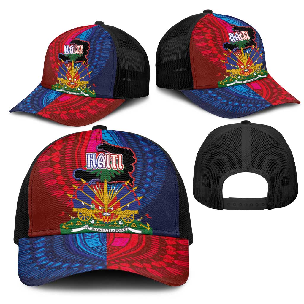 Haiti Coat Of Arms Map Dashiki Baseball Net Cap Vibrant Caribbean Heritage