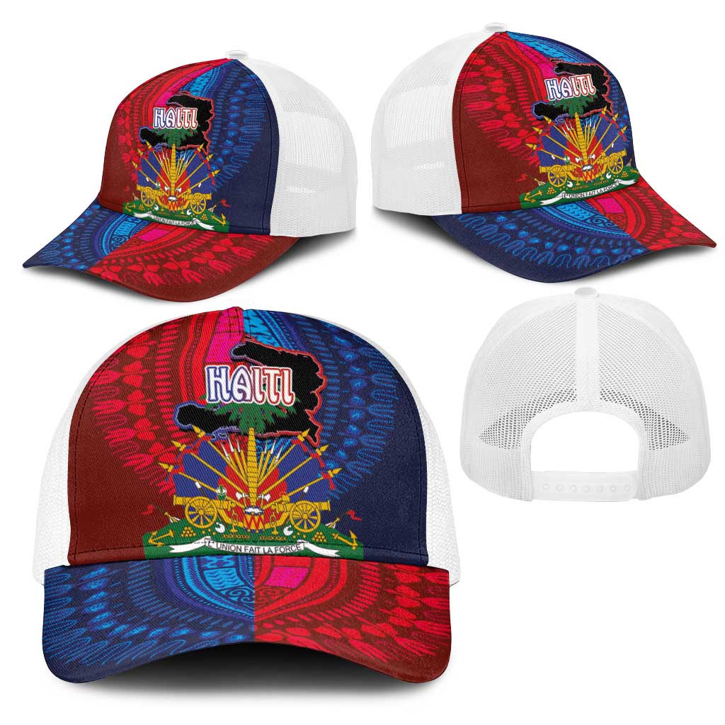 Haiti Coat Of Arms Map Dashiki Baseball Net Cap Vibrant Caribbean Heritage