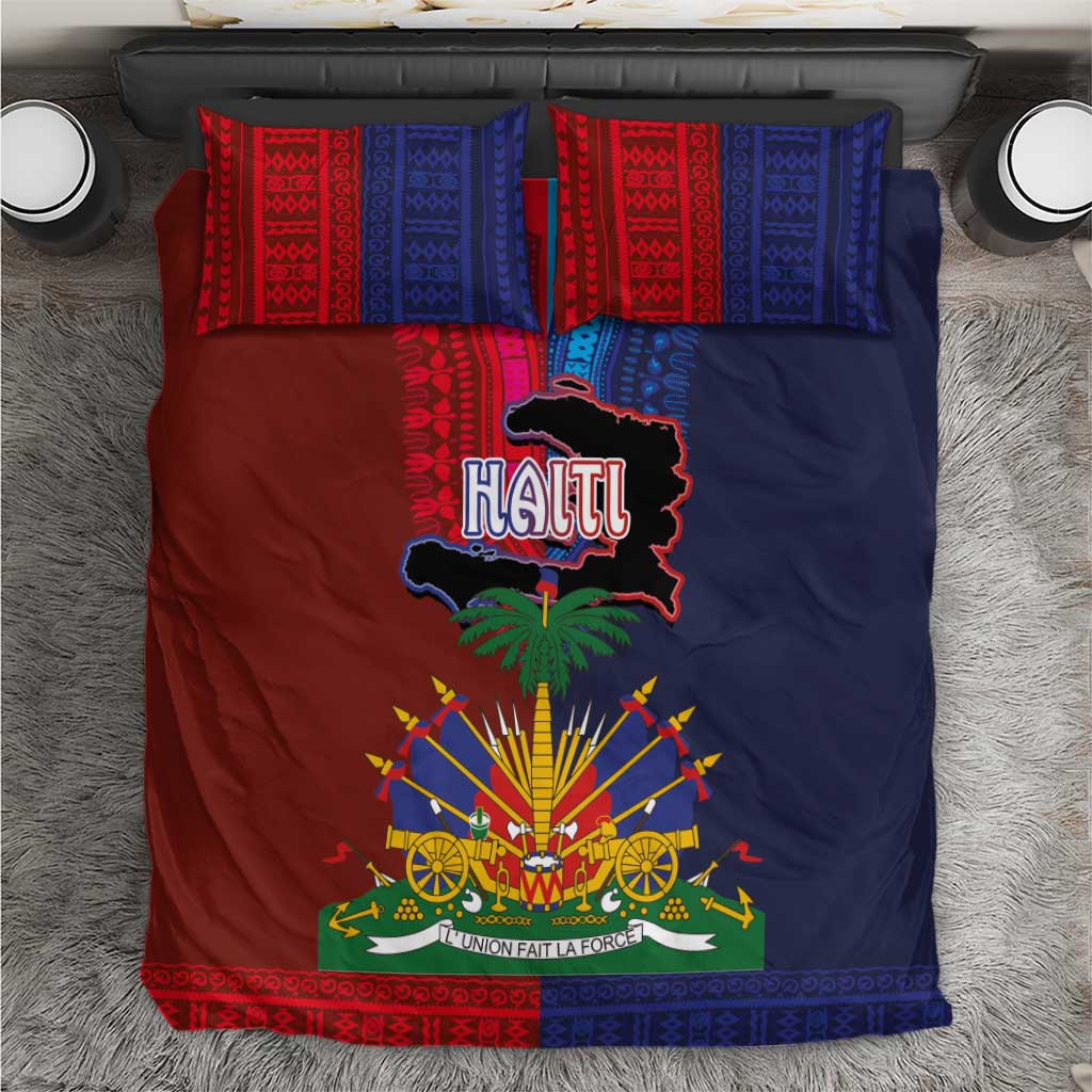 Haiti Coat Of Arms Map Dashiki Bedding Set Vibrant Caribbean Heritage