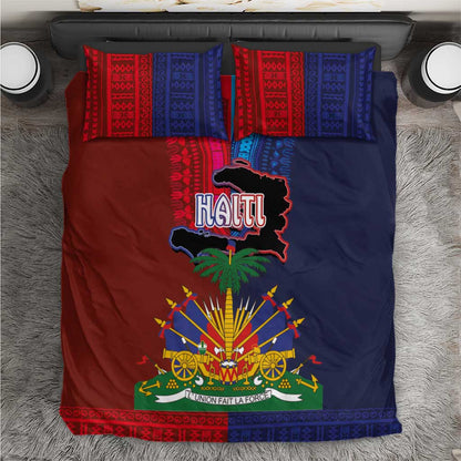 Haiti Coat Of Arms Map Dashiki Bedding Set Vibrant Caribbean Heritage