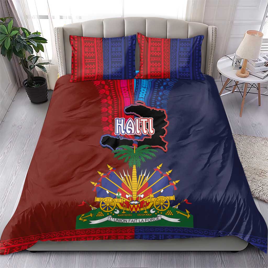 Haiti Coat Of Arms Map Dashiki Bedding Set Vibrant Caribbean Heritage