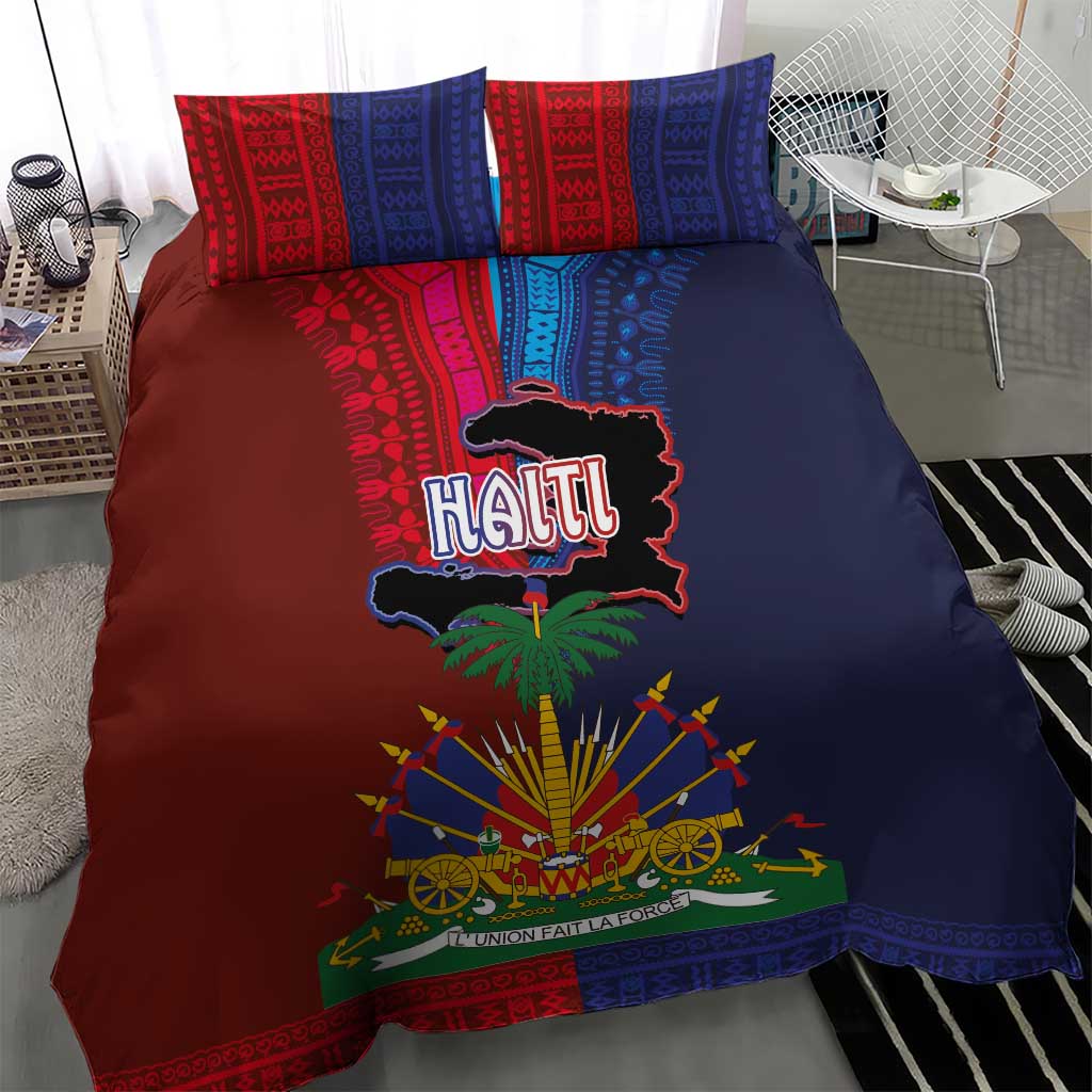 Haiti Coat Of Arms Map Dashiki Bedding Set Vibrant Caribbean Heritage