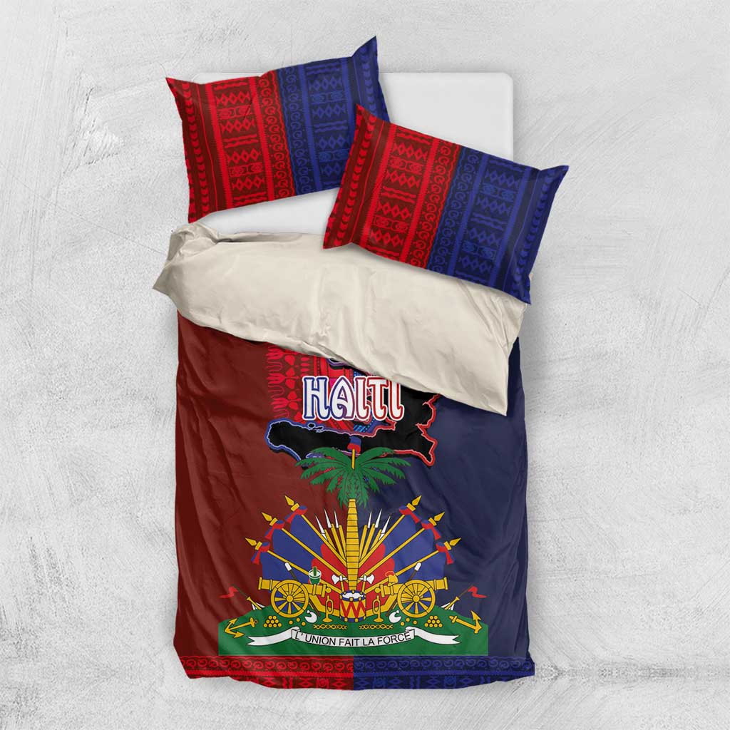 Haiti Coat Of Arms Map Dashiki Bedding Set Vibrant Caribbean Heritage