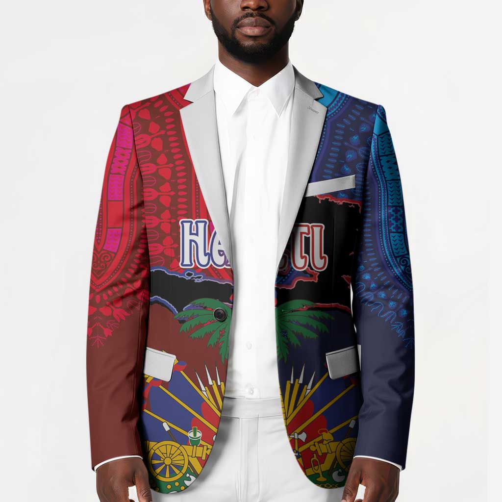 Haiti Coat Of Arms Map Dashiki Blazer Vibrant Caribbean Heritage