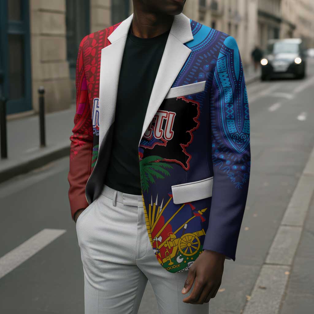 Haiti Coat Of Arms Map Dashiki Blazer Vibrant Caribbean Heritage