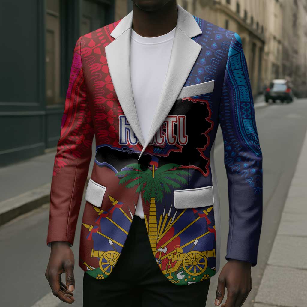 Haiti Coat Of Arms Map Dashiki Blazer Vibrant Caribbean Heritage
