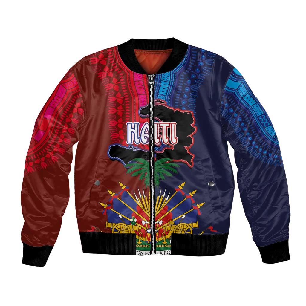 Haiti Coat Of Arms Map Dashiki Bomber Jacket Vibrant Caribbean Heritage