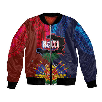Haiti Coat Of Arms Map Dashiki Bomber Jacket Vibrant Caribbean Heritage