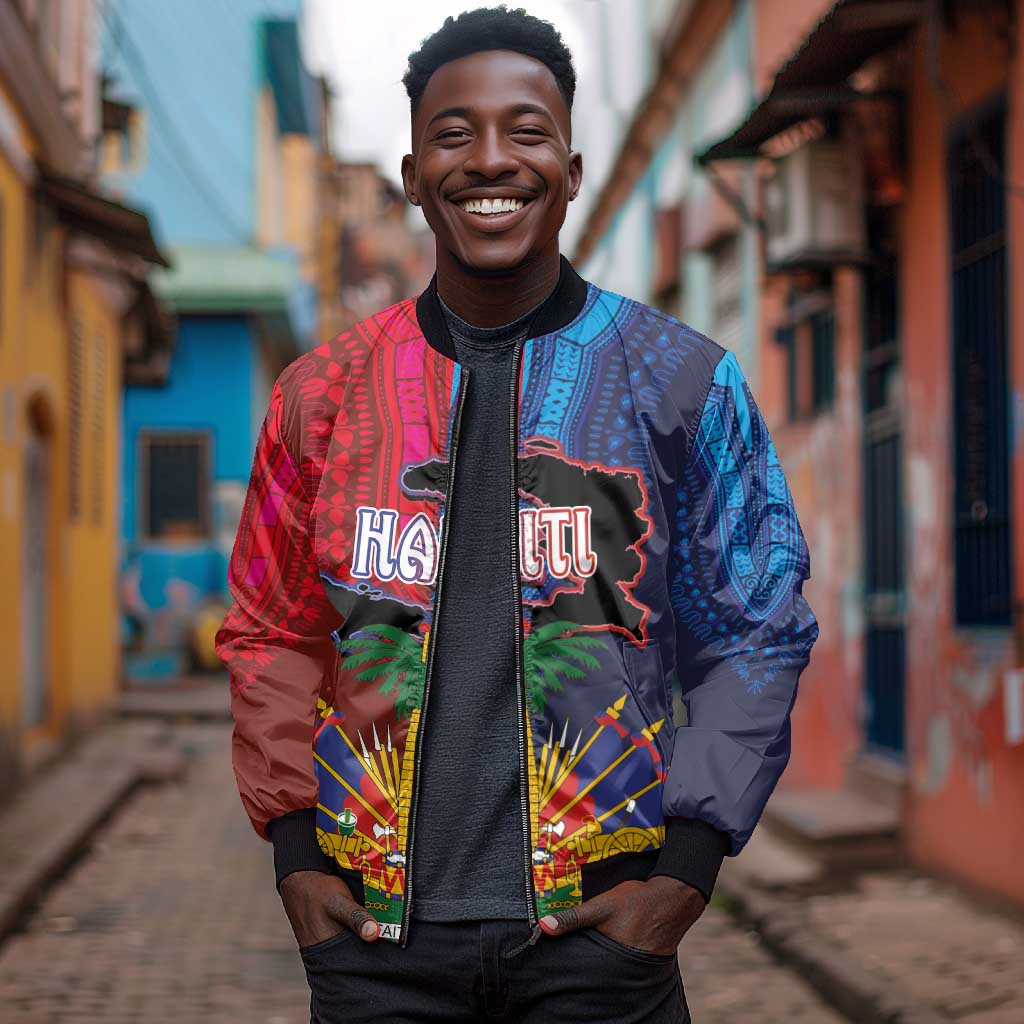 Haiti Coat Of Arms Map Dashiki Bomber Jacket Vibrant Caribbean Heritage