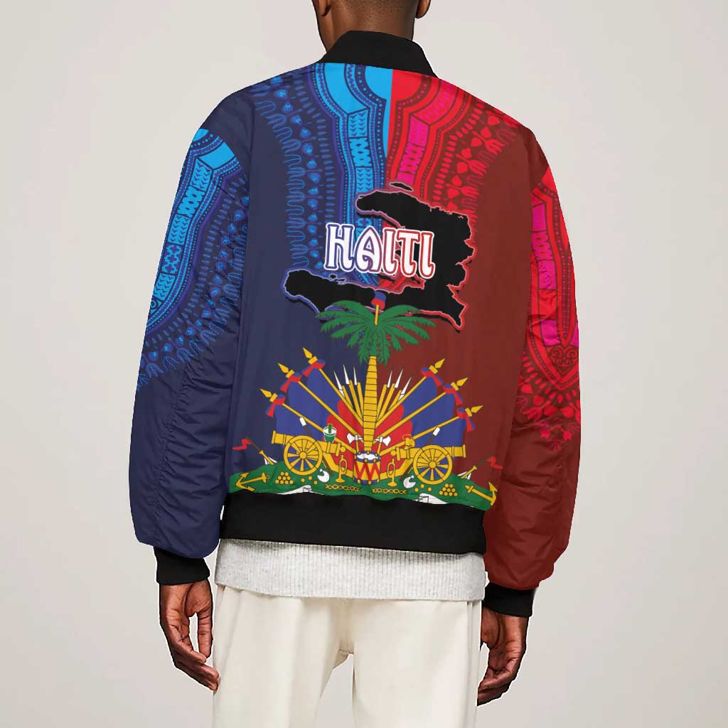 Haiti Coat Of Arms Map Dashiki Bomber Jacket Vibrant Caribbean Heritage