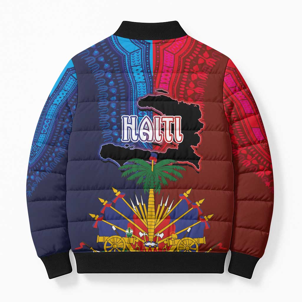 Haiti Coat Of Arms Map Dashiki Bomber Puffer Jacket Vibrant Caribbean Heritage