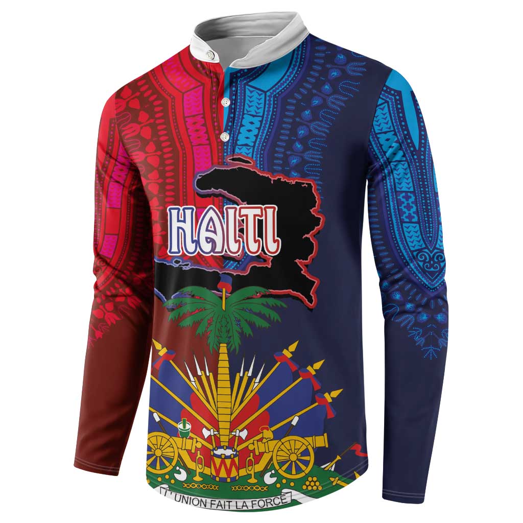 Haiti Coat Of Arms Map Dashiki Button Sweatshirt Vibrant Caribbean Heritage