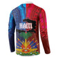 Haiti Coat Of Arms Map Dashiki Button Sweatshirt Vibrant Caribbean Heritage
