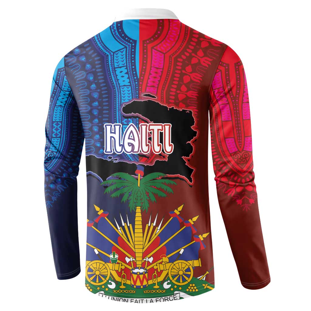 Haiti Coat Of Arms Map Dashiki Button Sweatshirt Vibrant Caribbean Heritage