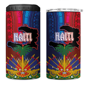 Haiti Coat Of Arms Map Dashiki 4 in 1 Can Cooler Tumbler Vibrant Caribbean Heritage