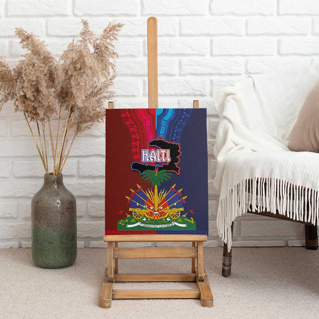 Haiti Coat Of Arms Map Dashiki Canvas Wall Art Vibrant Caribbean Heritage