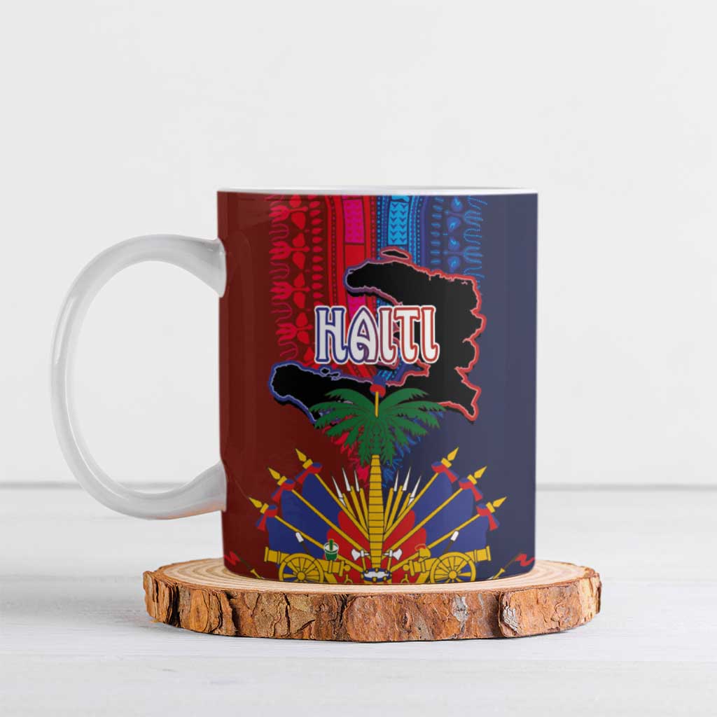 Haiti Coat Of Arms Map Dashiki Ceramic Mug Vibrant Caribbean Heritage