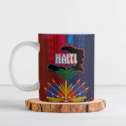 Haiti Coat Of Arms Map Dashiki Ceramic Mug Vibrant Caribbean Heritage