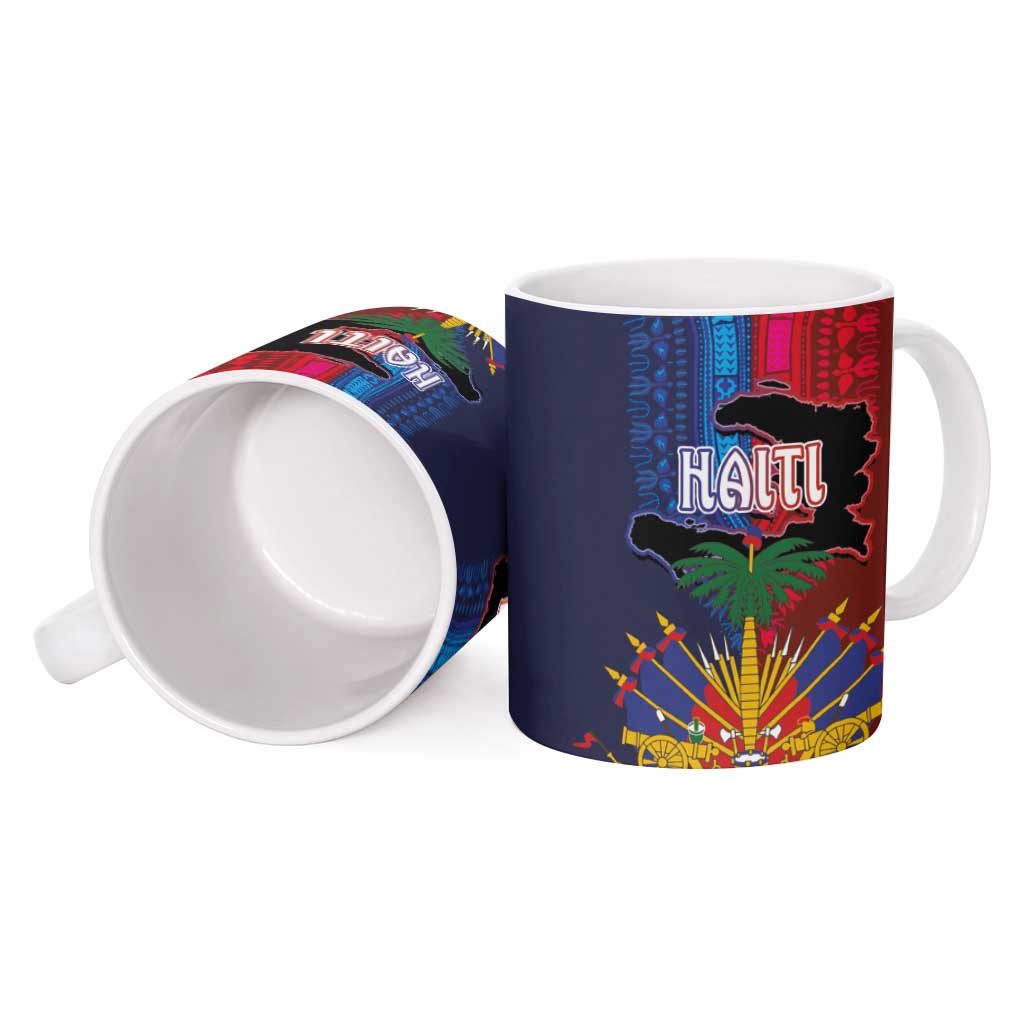 Haiti Coat Of Arms Map Dashiki Ceramic Mug Vibrant Caribbean Heritage