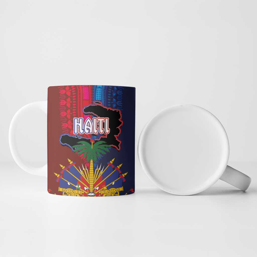 Haiti Coat Of Arms Map Dashiki Ceramic Mug Vibrant Caribbean Heritage