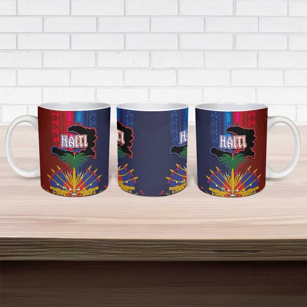 Haiti Coat Of Arms Map Dashiki Ceramic Mug Vibrant Caribbean Heritage