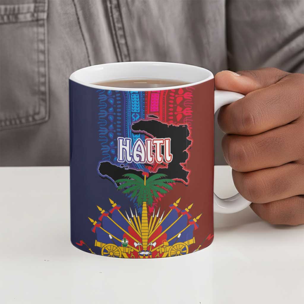 Haiti Coat Of Arms Map Dashiki Ceramic Mug Vibrant Caribbean Heritage
