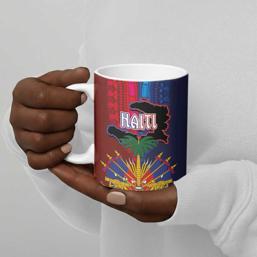 Haiti Coat Of Arms Map Dashiki Ceramic Mug Vibrant Caribbean Heritage