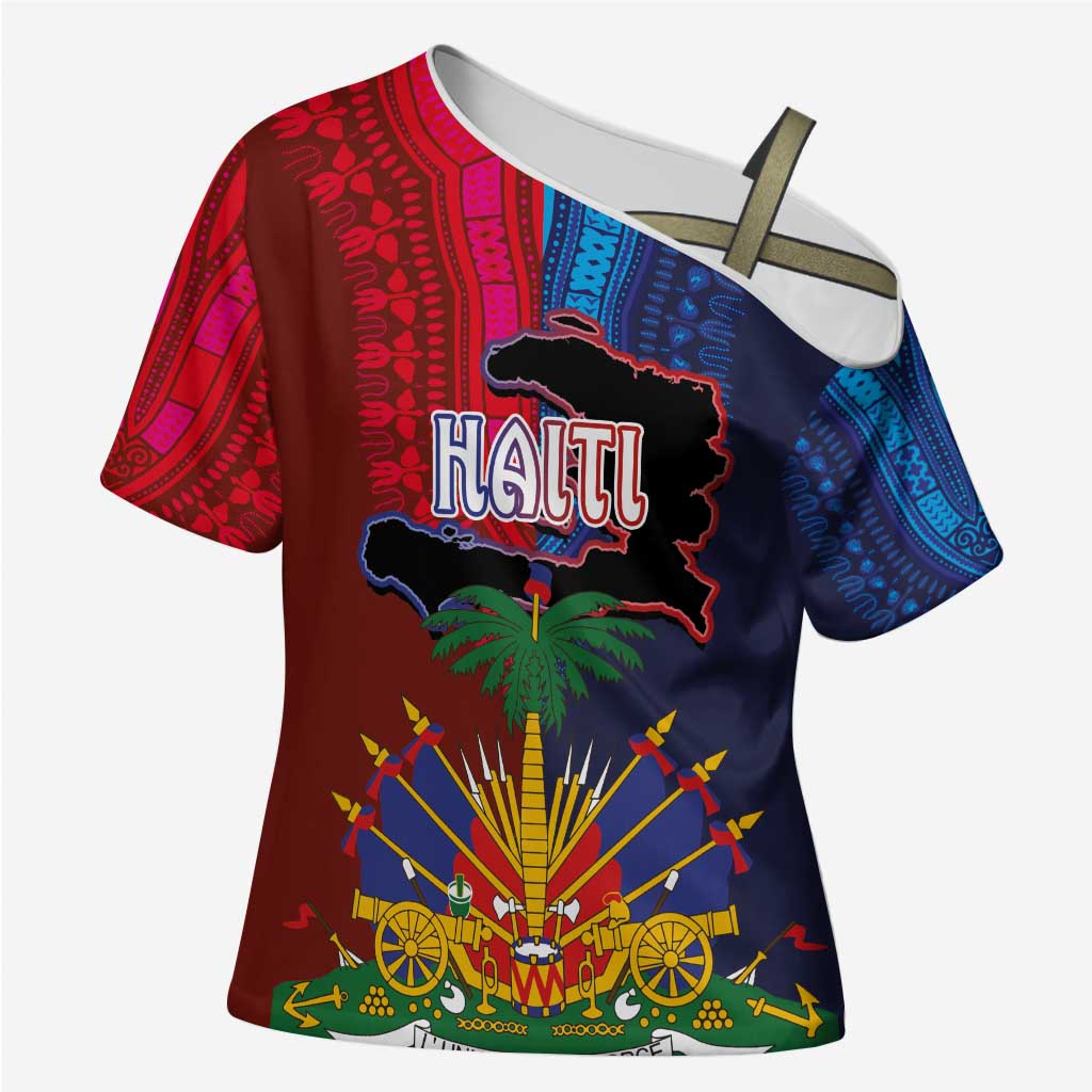 Haiti Coat Of Arms Map Dashiki Cross Shoulder Shirt Vibrant Caribbean Heritage