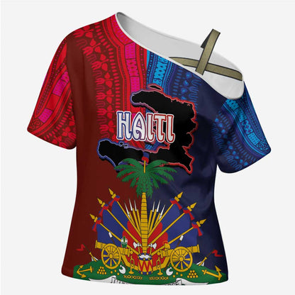 Haiti Coat Of Arms Map Dashiki Cross Shoulder Shirt Vibrant Caribbean Heritage