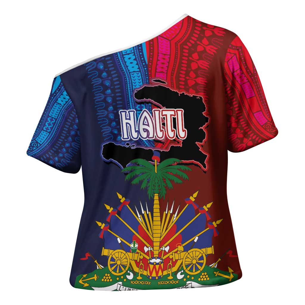 Haiti Coat Of Arms Map Dashiki Cross Shoulder Shirt Vibrant Caribbean Heritage