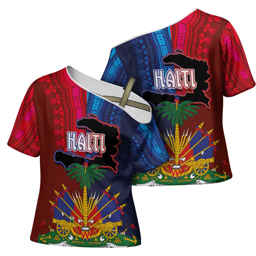 Haiti Coat Of Arms Map Dashiki Cross Shoulder Shirt Vibrant Caribbean Heritage