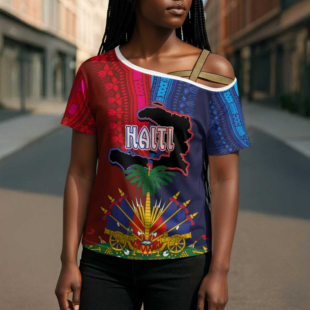 Haiti Coat Of Arms Map Dashiki Cross Shoulder Shirt Vibrant Caribbean Heritage