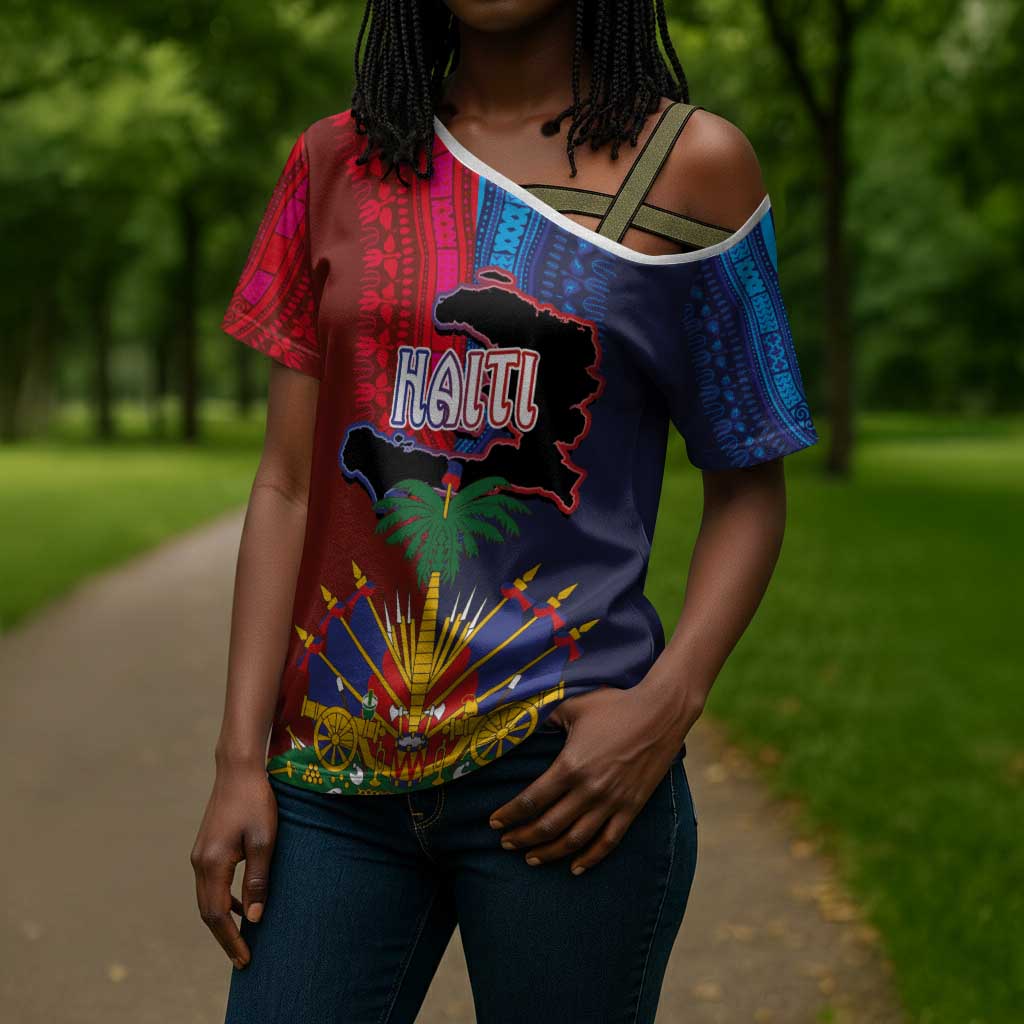 Haiti Coat Of Arms Map Dashiki Cross Shoulder Shirt Vibrant Caribbean Heritage