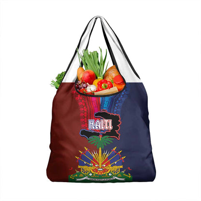 Haiti Coat Of Arms Map Dashiki Grocery Bag Vibrant Caribbean Heritage