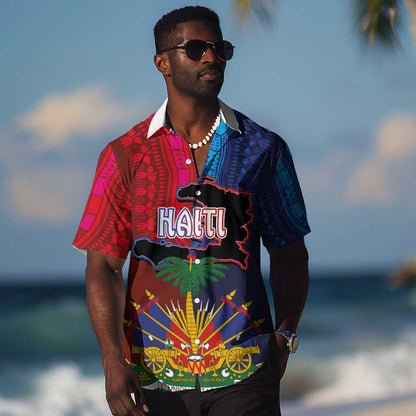 Haiti Coat Of Arms Map Dashiki Hawaiian Shirt Vibrant Caribbean Heritage