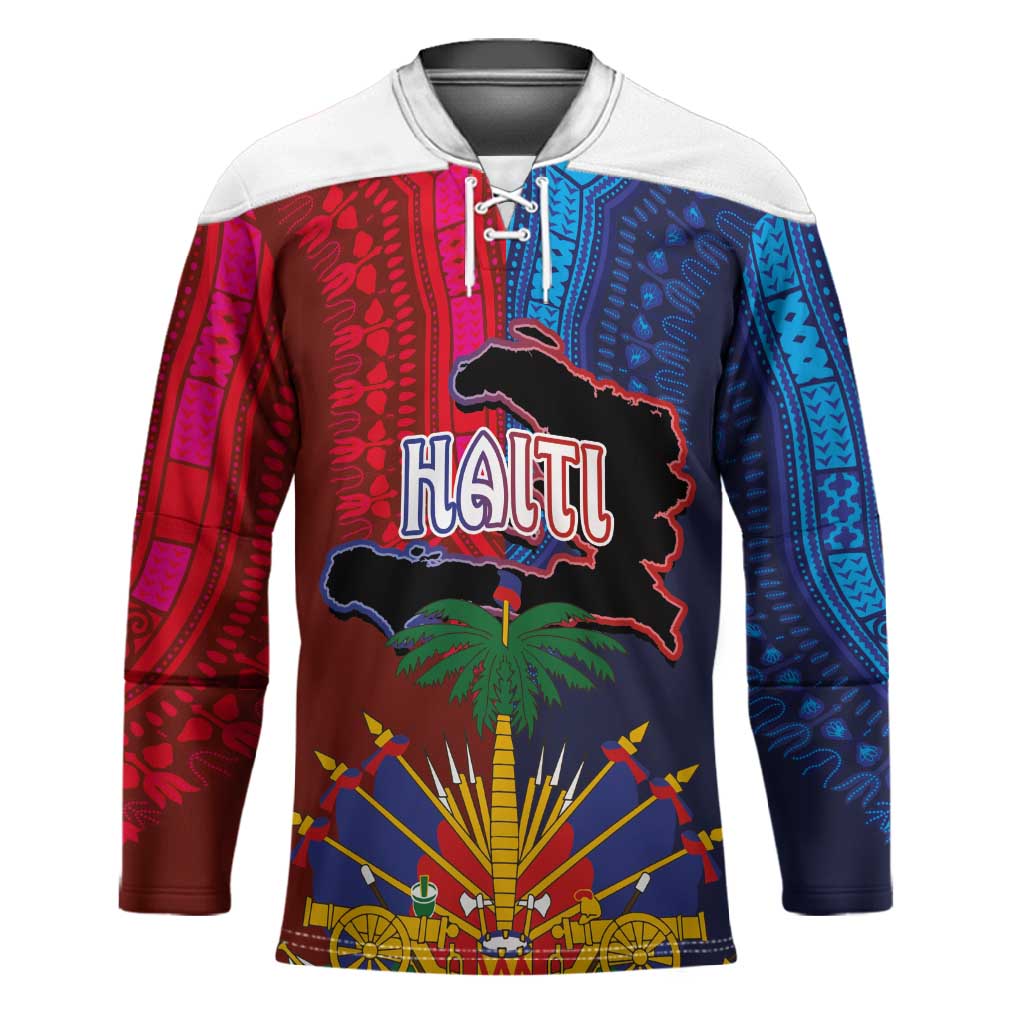 Haiti Coat Of Arms Map Dashiki Hockey Jersey Vibrant Caribbean Heritage