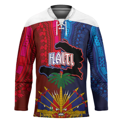 Haiti Coat Of Arms Map Dashiki Hockey Jersey Vibrant Caribbean Heritage