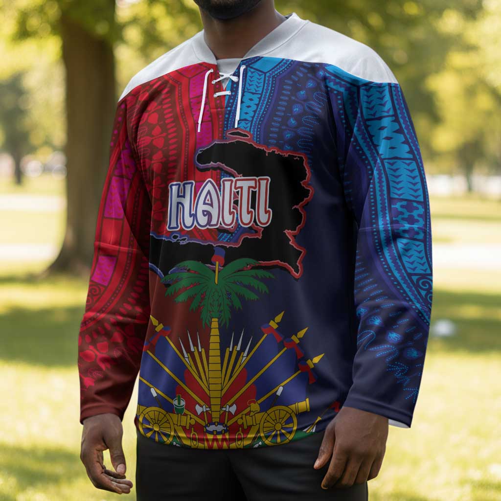 Haiti Coat Of Arms Map Dashiki Hockey Jersey Vibrant Caribbean Heritage