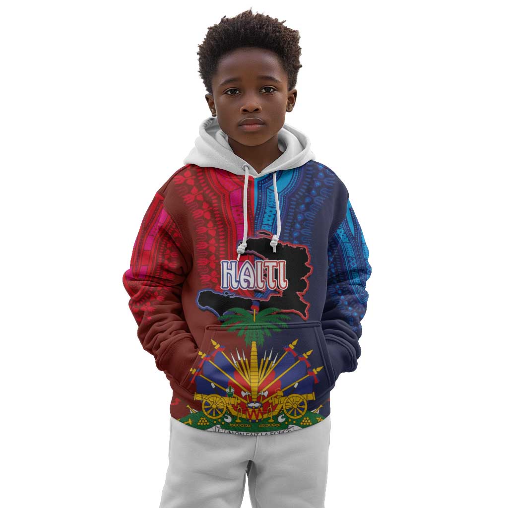 Haiti Coat Of Arms Map Dashiki Kid Hoodie Vibrant Caribbean Heritage