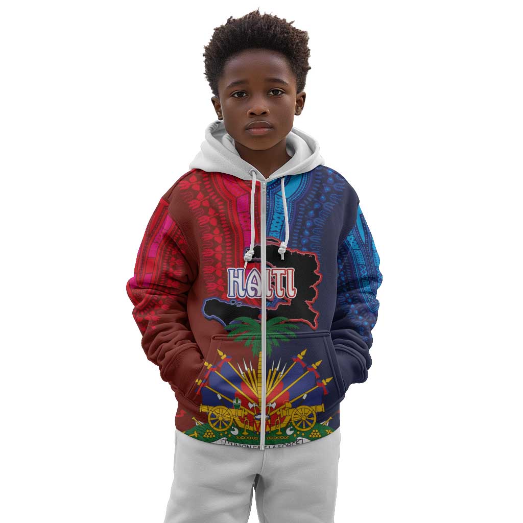 Haiti Coat Of Arms Map Dashiki Kid Hoodie Vibrant Caribbean Heritage