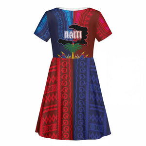 Haiti Coat Of Arms Map Dashiki Kid Short Sleeve Dress Vibrant Caribbean Heritage
