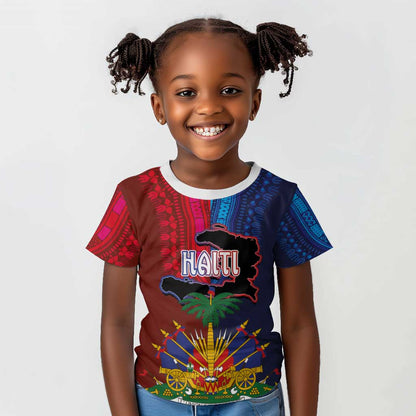 Haiti Coat Of Arms Map Dashiki Kid T shirt Vibrant Caribbean Heritage