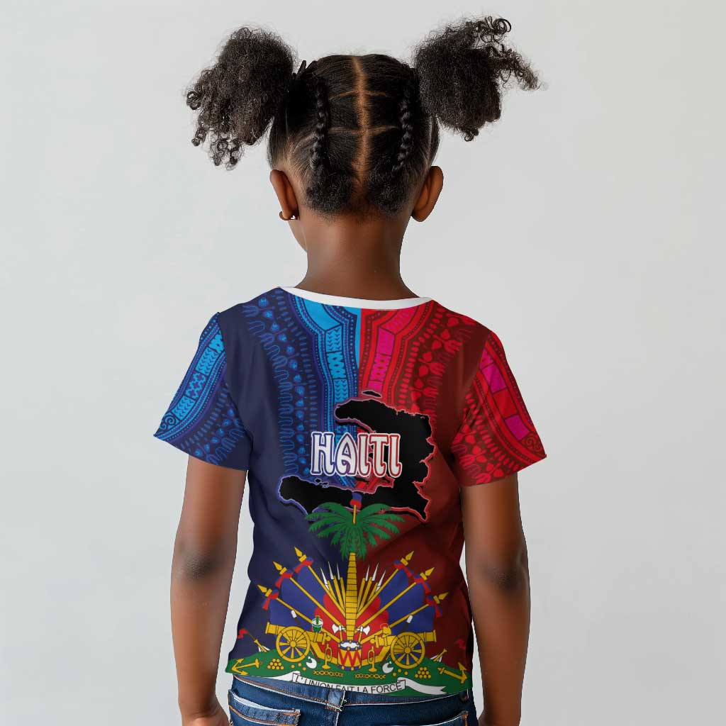 Haiti Coat Of Arms Map Dashiki Kid T shirt Vibrant Caribbean Heritage