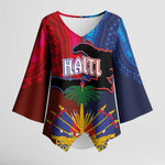 Haiti Coat Of Arms Map Dashiki Kimono Sleeve Blouse Vibrant Caribbean Heritage