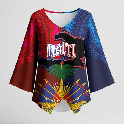 Haiti Coat Of Arms Map Dashiki Kimono Sleeve Blouse Vibrant Caribbean Heritage
